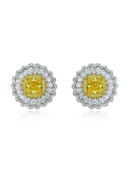 Yellow [e 0630] 925 Sterling Silver High Carbon Diamond Flower Luxury Stud Earring